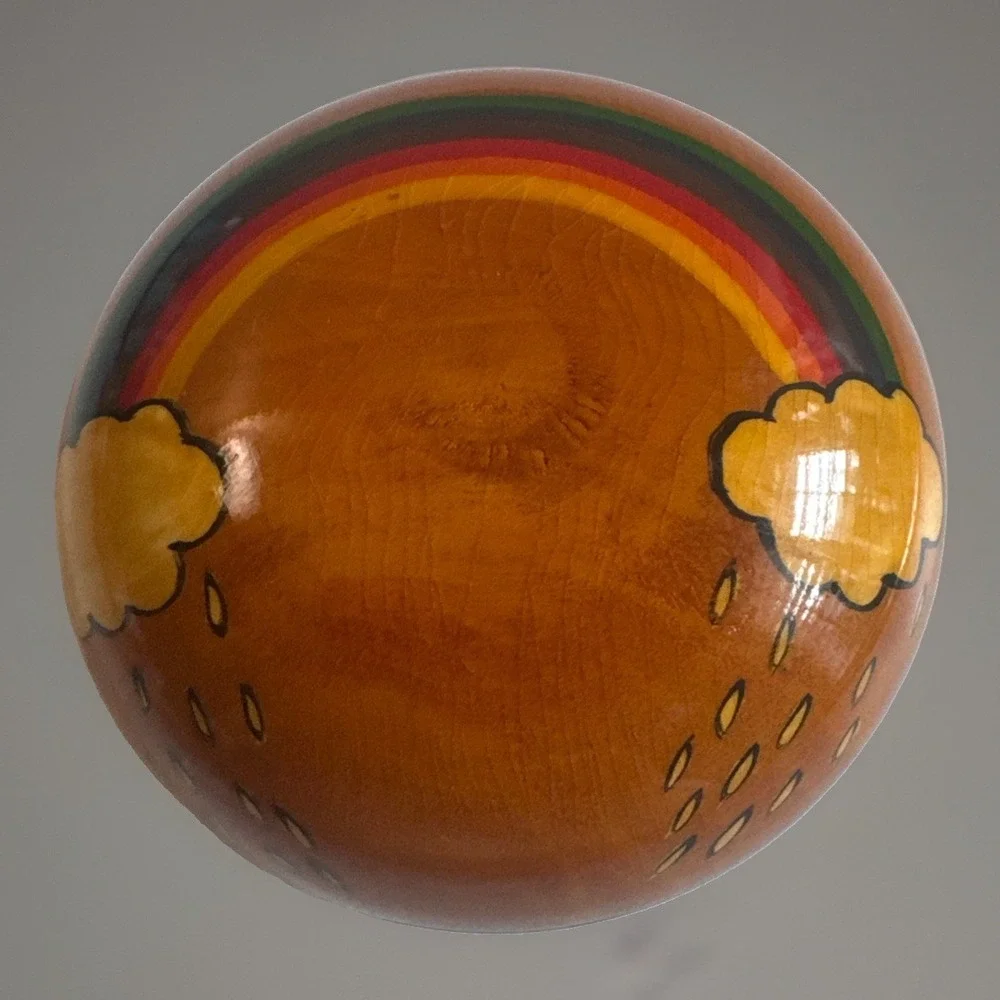 Vintage Small Round Laquer Wooden Hand Painted Trinket Box Rainbow Made In India